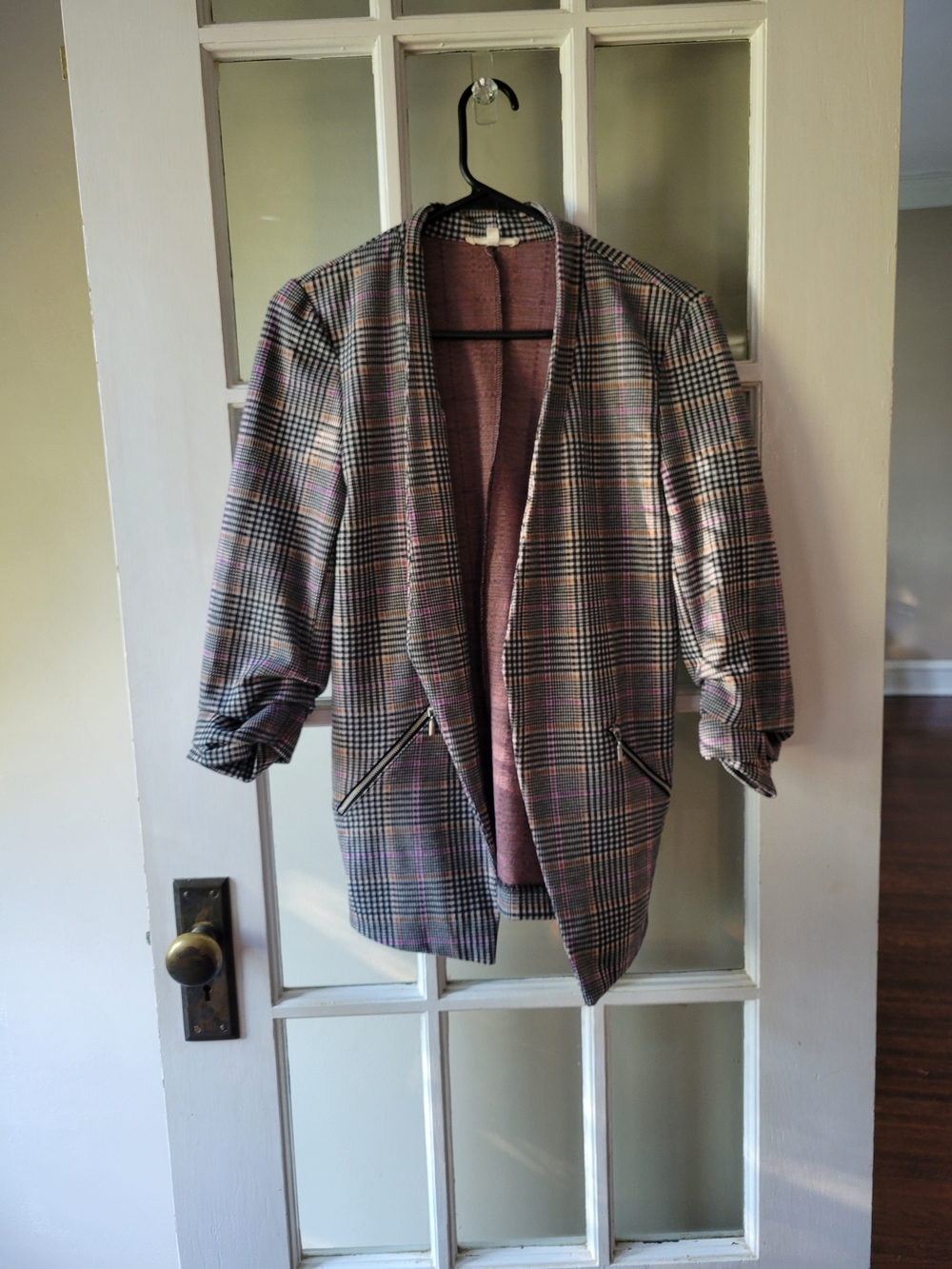 Maurices Womens Multicolored 3/4 Sleeve Plaid Open Blazer Business Church Size S